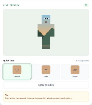 Minecraft skin after adding eyes and a mouth